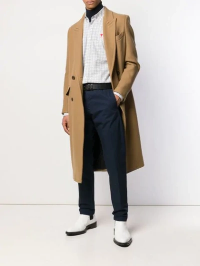 Shop Ami Alexandre Mattiussi Patched Pockets Double-breasted Long Lined Coat In Neutrals