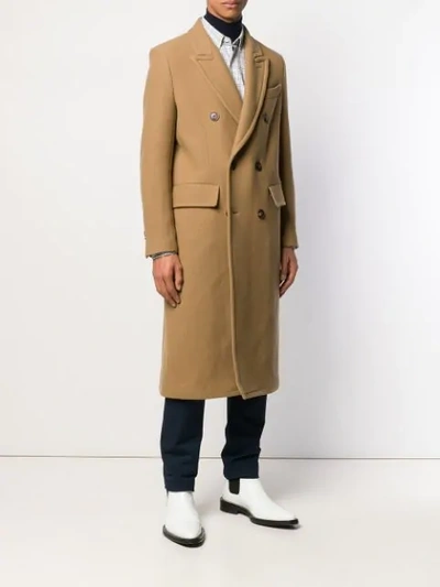 Shop Ami Alexandre Mattiussi Patched Pockets Double-breasted Long Lined Coat In Neutrals
