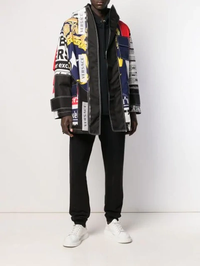 Shop Versace Mixed Print Hooded Coat In White