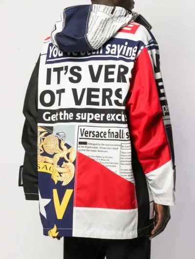 Shop Versace Mixed Print Hooded Coat In White