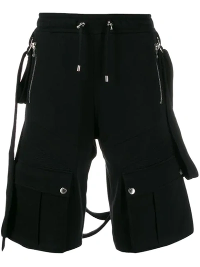 Shop Balmain Strap Knee-length Shorts In Black