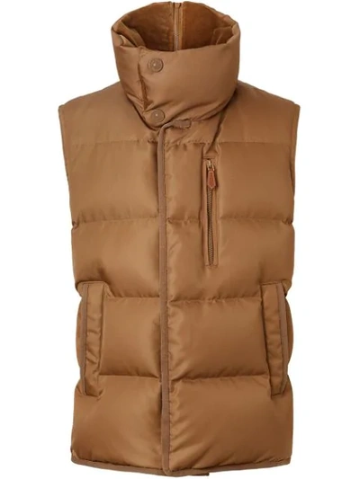 Shop Burberry Velvet Trim Down-filled Nylon Puffer Gilet In Brown