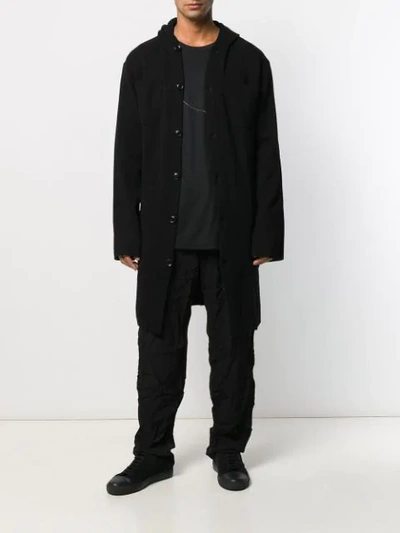 Shop Yohji Yamamoto Ribbed Knit Hooded Cardi In Black