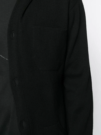 Shop Yohji Yamamoto Ribbed Knit Hooded Cardi In Black