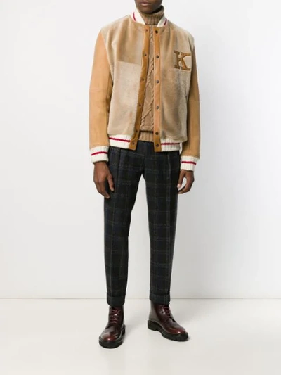 Shop Kiton Panelled Varsity Jacket In 003 Beige