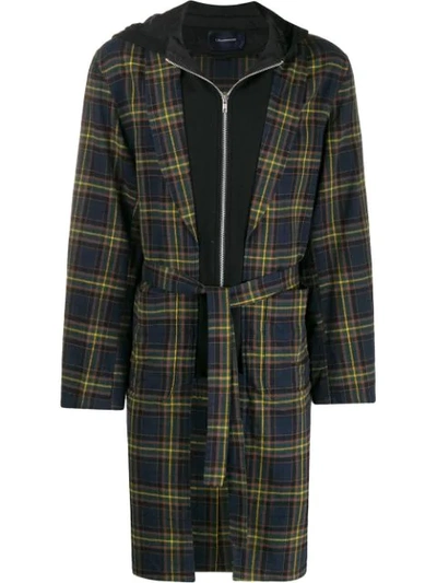 Shop Johnundercover Checked Layered Hooded Coat In Green