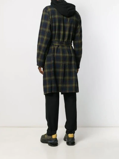 Shop Johnundercover Checked Layered Hooded Coat In Green
