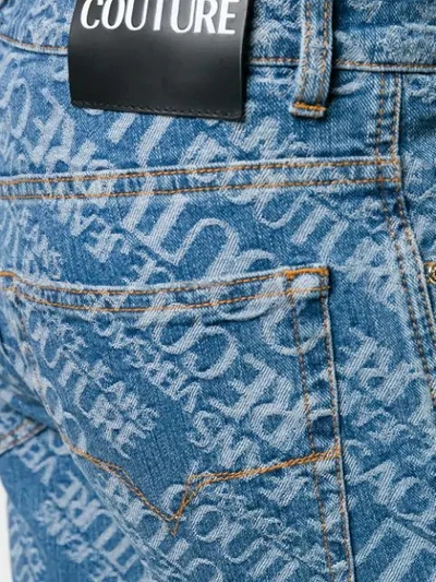 Shop Versace Jeans Couture Logo Jacquard Jeans In Blue