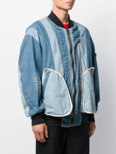 Shop Facetasm Contrast Denim Bomber Jacket In Blue