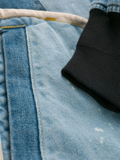 Shop Facetasm Contrast Denim Bomber Jacket In Blue