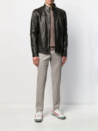 Shop Michael Kors Zip-front Leather Jacket In Brown