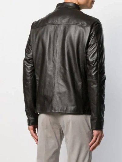 Shop Michael Kors Zip-front Leather Jacket In Brown