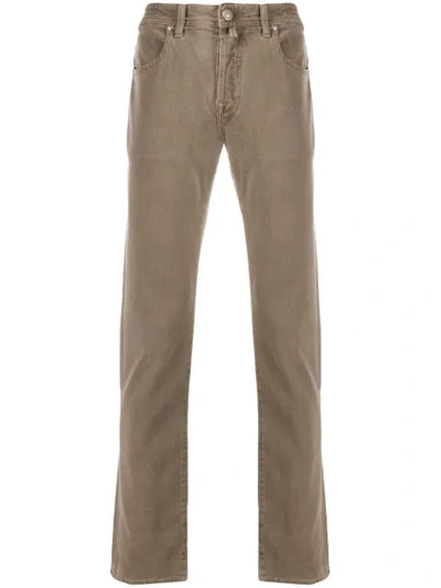 Shop Jacob Cohen Colour Block Regular Length Trousers In Brown