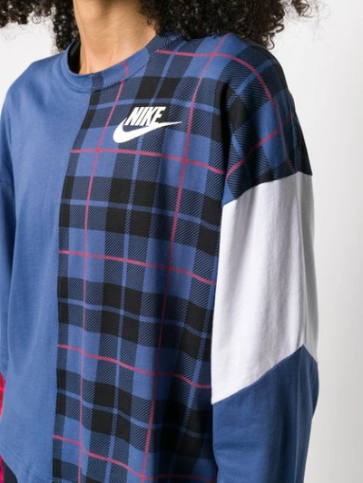 Shop Nike Nsw Plaid Logo Sweatshirt In Blue