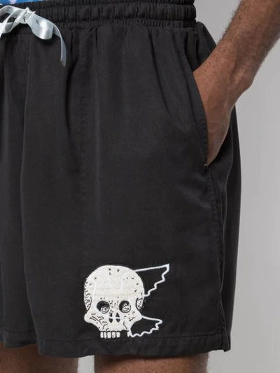 Shop Lost Daze Skull Print Silk Shorts In Black