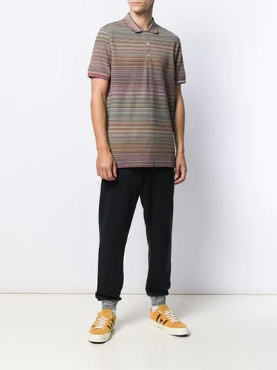 Shop Missoni Short Sleeved Striped Polo Shirt In Brown