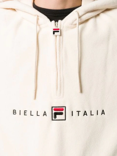 Shop Fila Logo Embroidered Hoodie In Neutrals