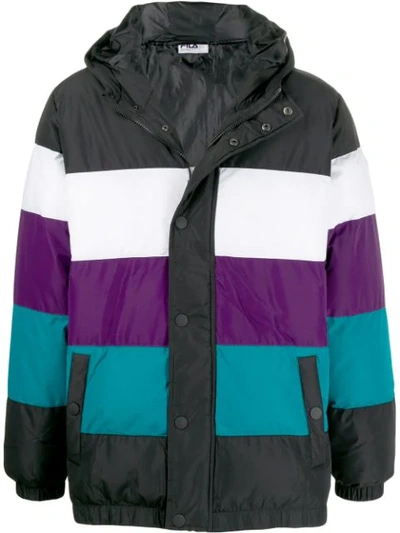 Shop Fila Colour Block Hooded Jacket In Black