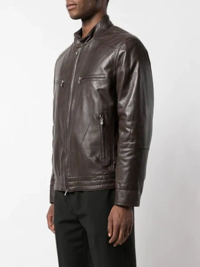 Shop Brunello Cucinelli Zipped Biker Jacket In Brown