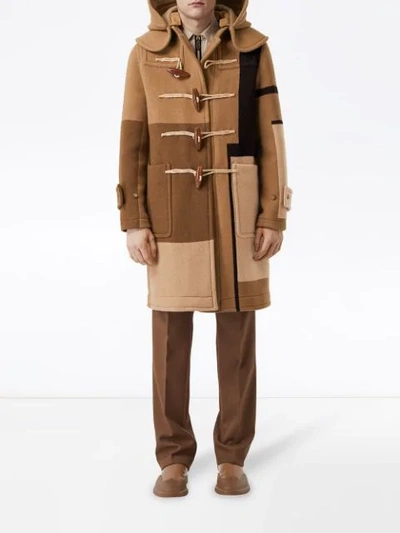 Shop Burberry Panelled Duffle Coat In Brown