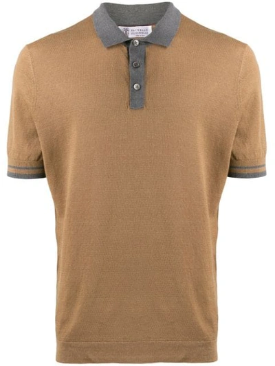 Shop Brunello Cucinelli Knitted Polo Shirt In Brown