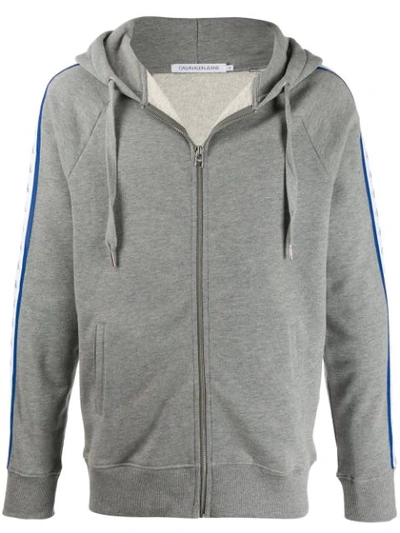 Shop Calvin Klein Jeans Est.1978 Logo Tape Zip-up Hoodie In Grey