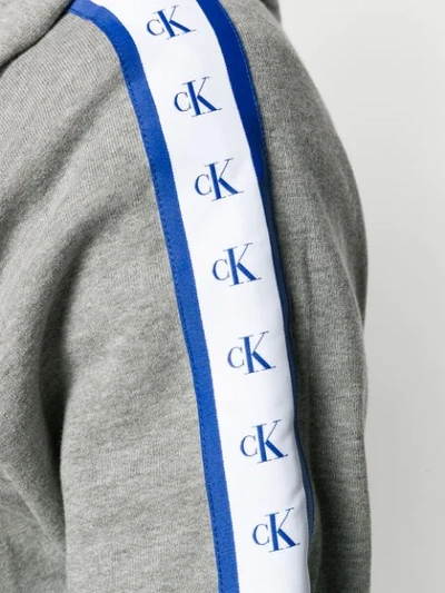 Shop Calvin Klein Jeans Est.1978 Logo Tape Zip-up Hoodie In Grey