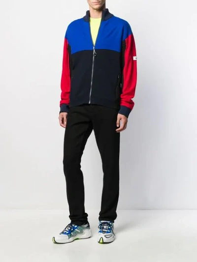 Shop Kenzo Colour Block Knit Jacket In Blue