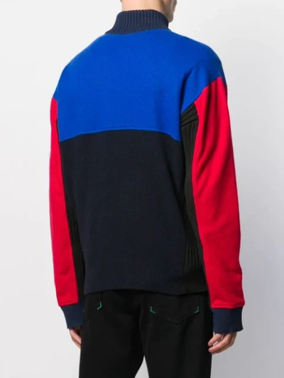 Shop Kenzo Colour Block Knit Jacket In Blue