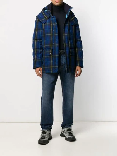 Shop Etro Plaid Hooded Coat In Blue