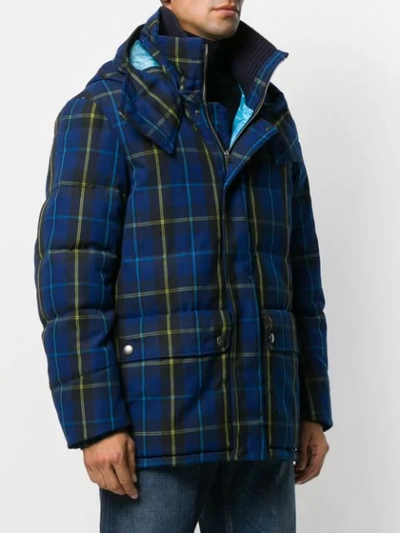 Shop Etro Plaid Hooded Coat In Blue