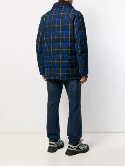 Shop Etro Plaid Hooded Coat In Blue
