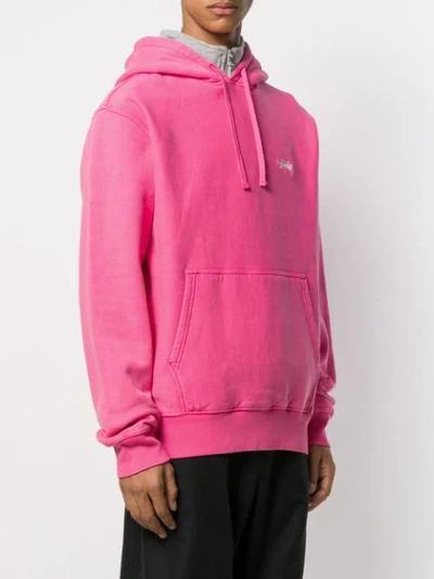 Shop Stussy Embroidered Logo Hoodie In Pink