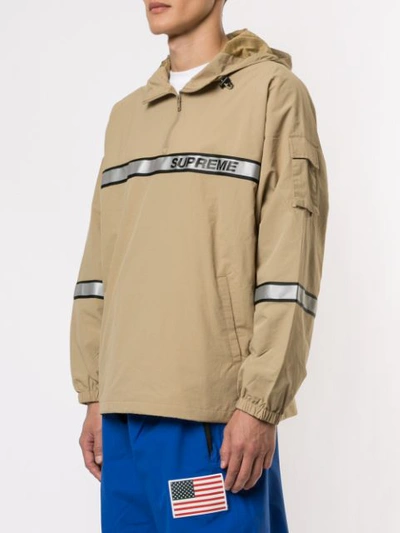 Reflective Taping Hooded Pullover Windbreaker In Brown