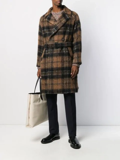 Shop Hevo Plaid Pattern Coat In Brown