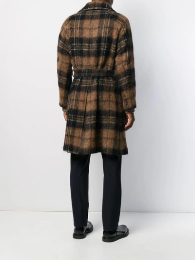 Shop Hevo Plaid Pattern Coat In Brown