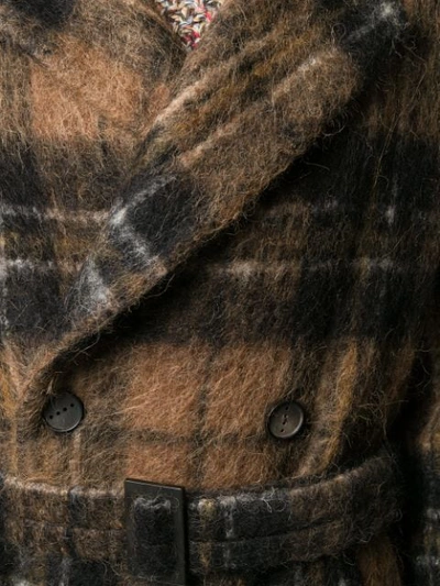 Shop Hevo Plaid Pattern Coat In Brown
