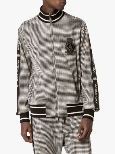 Shop Dolce & Gabbana Sweatshirtjacke Mit Hahnentrittmuster In Grey