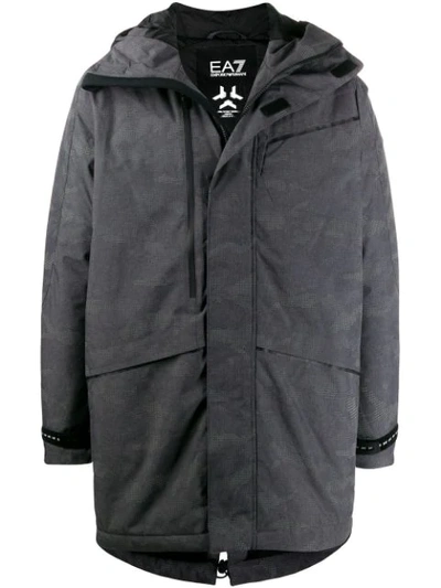 Shop Ea7 Hooded Padded Coat In 3925 Dark Grey Mel