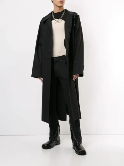 Shop Sankuanz Belted Long Coat In Black