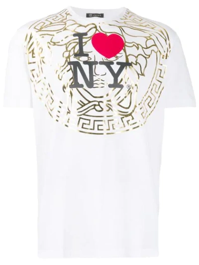 Shop Versace Ny Medusa Motif Print T-shirt In White