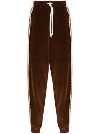 Shop Gucci Gg Rhombus Velvet Track Pants In Brown