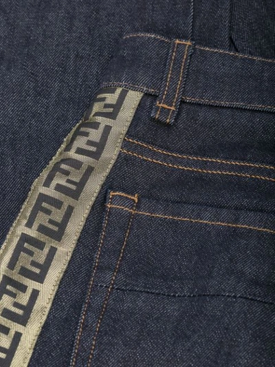 Shop Fendi Logo Tape Straight Leg Jeans In Blue