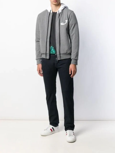 Shop Jacob Cohen Embroidered Hoodie In Grey