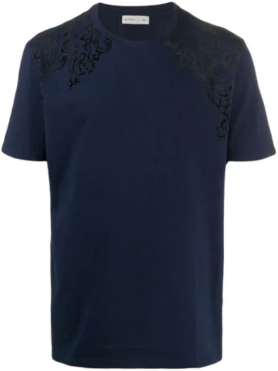 Shop Etro Floral Embroidered T-shirt In Blue