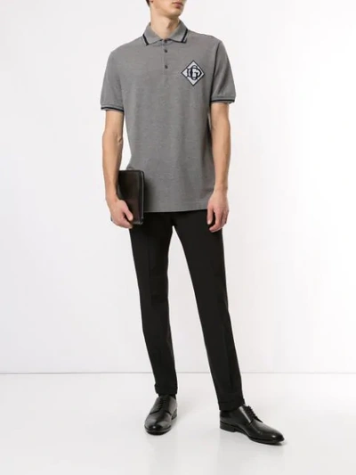 Shop Dolce & Gabbana Logo Patch Polo Shirt In Grey