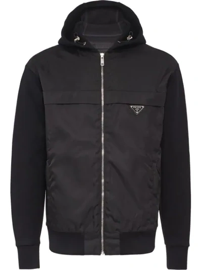 Shop Prada Hooded Zipped Jacket - Black