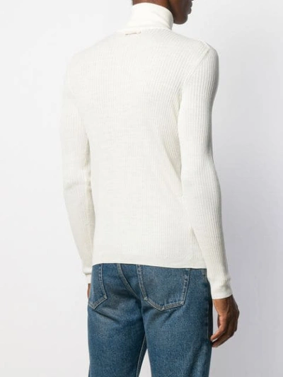 Shop Gucci Ribbed Turtle Neck Jumper In Neutrals