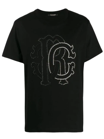 Shop Roberto Cavalli Studded Logo T-shirt In Black