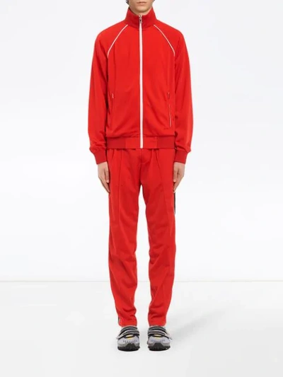 Shop Prada Side-stripe Jersey Jacket In Red